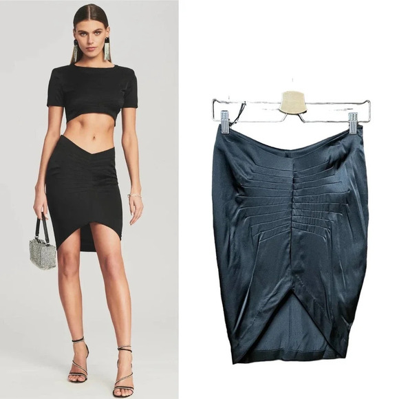 Retrofête Caye Hi-Low Silk Skirt in Black Size XS - Picture 1 of 11